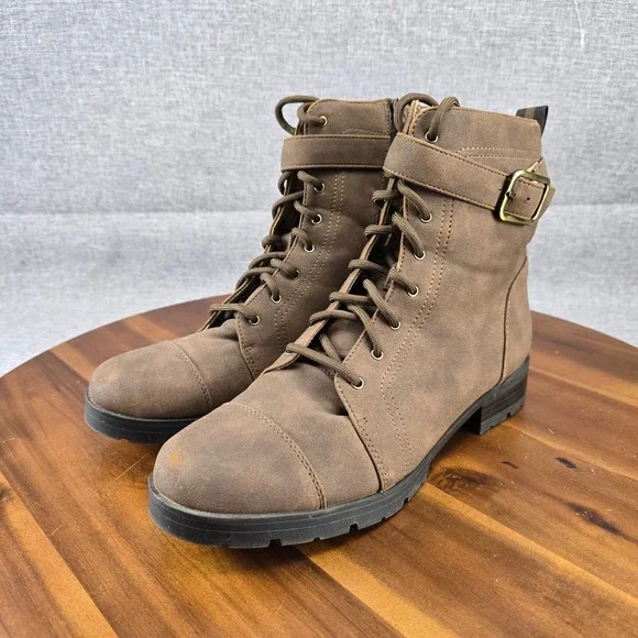 Women's Brown Lace-Up Buckle Accent Ankle Combat Liverpool‎  Boots 8.5W Wide - Picture 4 of 14